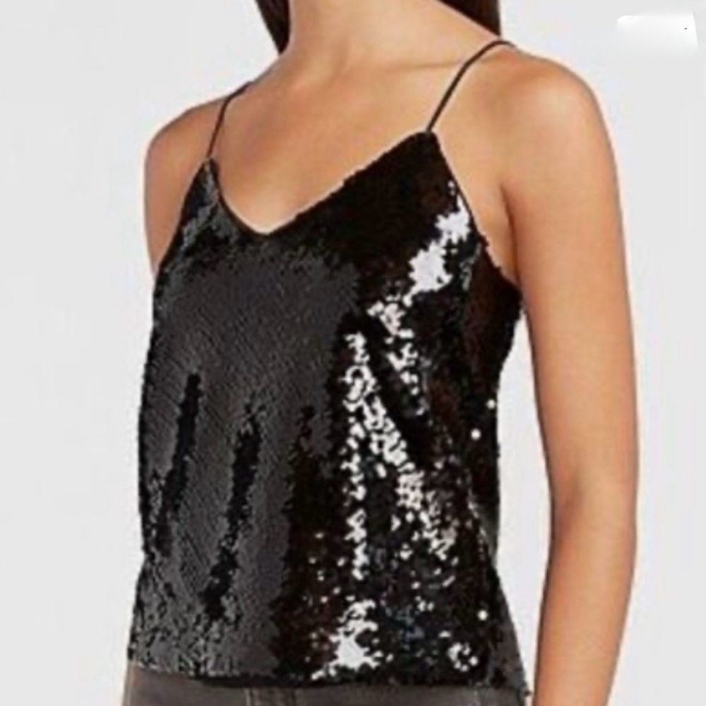 Express Black Sequin Camisole with Adjustable Spaghetti Straps